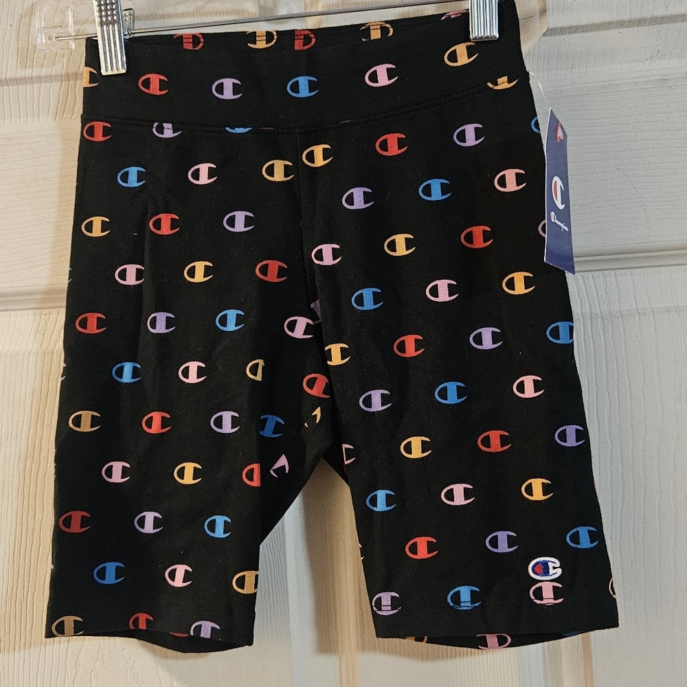 CHAMPION GIRLS LOGO BIKE SHORTS: BLACK: NEW WITH TAGS: SIZE M (10/12)
